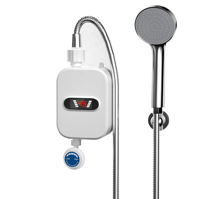 Mini Chauffe-Eau Instantané Électrique 3 500 W avec Douchette et Flexible Métallique