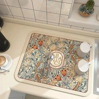 Tapis Égouttoir Vaisselle Diatomite Absorbant à Motifs Fleuris