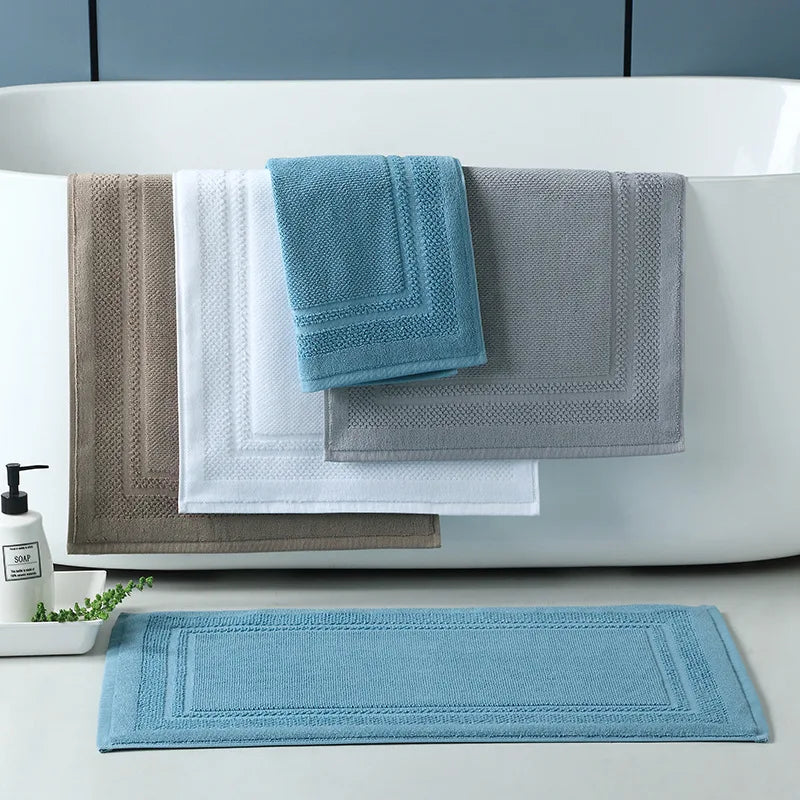 Tapis de Bain Coton Absorbant 45 x 75 cm, Motif Chevrons ou Cadre