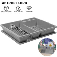 Égouttoir à Vaisselle Plastique Gris avec Plateau et Compartiments à Couverts 45 cm