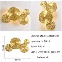 Applique Murale Feuilles de Lotus Doré Rétro, 4 à 8 Lumières G4