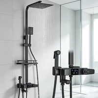 Colonne de Douche Carrée Thermostatique avec Douchette et Étagère