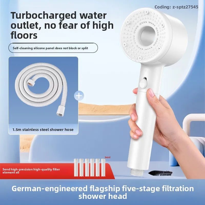 Pommeau de Douche Haute Pression 5 Modes avec 6 Filtres Gris, Blanc ou Bleu
