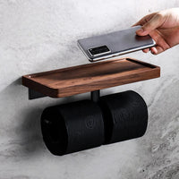 Accessoires Salle de Bain Noyer et Métal Noir à la Pièce, 4 Articles
