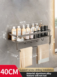 Étagère Salle de Bain Murale Aluminium à Visser Noir ou Gris, 30 à 50 cm