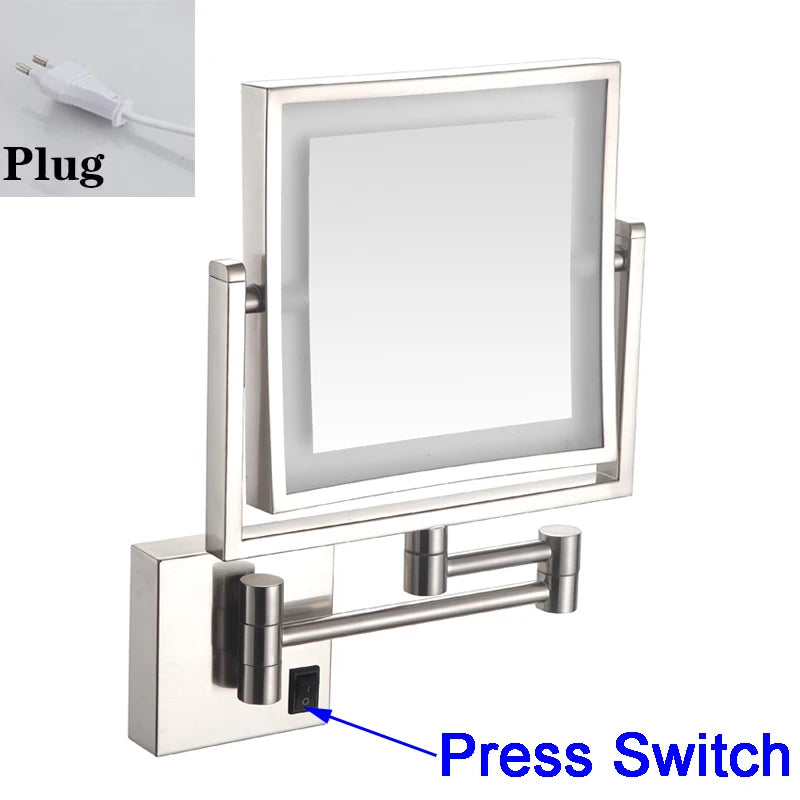 Miroir Grossissant LED Mural Bras Extensible Carré 3X