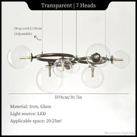Suspension Cuisine Globes Verre sur Anneaux, 5, 7 ou 9 Têtes