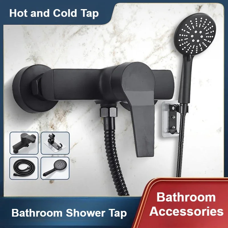 Mitigeur Douche Mural Noir Mat, Seul ou avec Douchette et Flexible