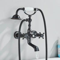 Robinet Baignoire Douche Rétro à Double Poignée, avec Douchette