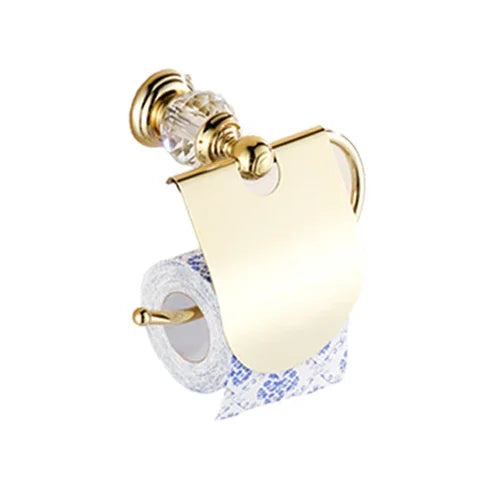 Accessoires Salle de Bain Dorés à Cristal en Laiton à la Pièce, 12 Articles
