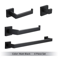 Accessoires Salle de Bain Noir Mat Carré Inox à la Pièce, 5 Articles