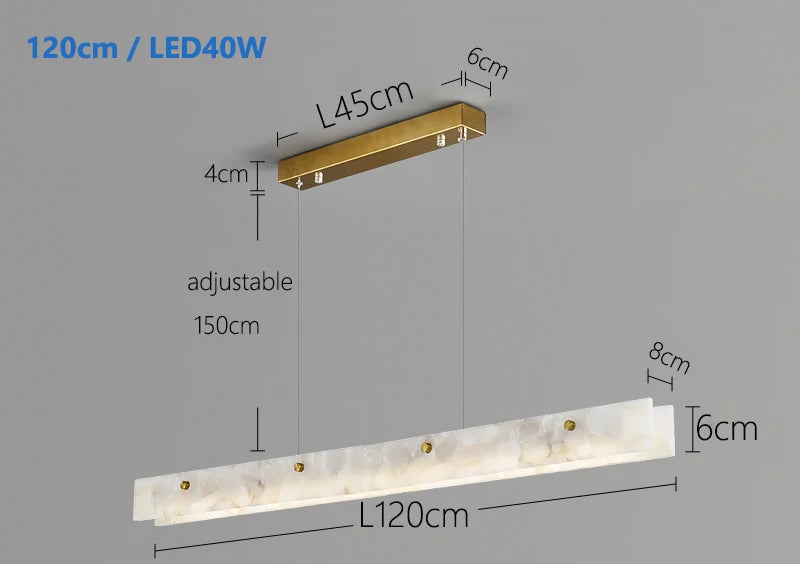 Suspension Cuisine Îlot Linéaire LED en Marbre Naturel, 100 à 150 cm
