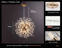 Suspension Cuisine Pissenlit Cristal Doré, Ronde ou Linéaire, 40 à 92 cm