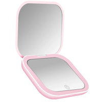 Miroir de Poche LED Carré Pliant Rechargeable USB-C 2x, Rose ou Blanc