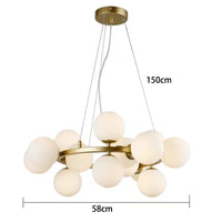 Lustre Suspension Cuisine Bulles de Verre, Cercle Doré, 15 à 25 Globes