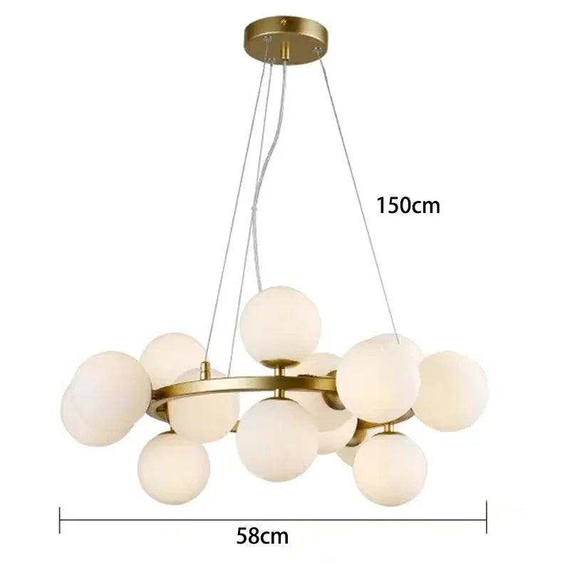 Lustre Suspension Cuisine Bulles de Verre, Cercle Doré, 15 à 25 Globes