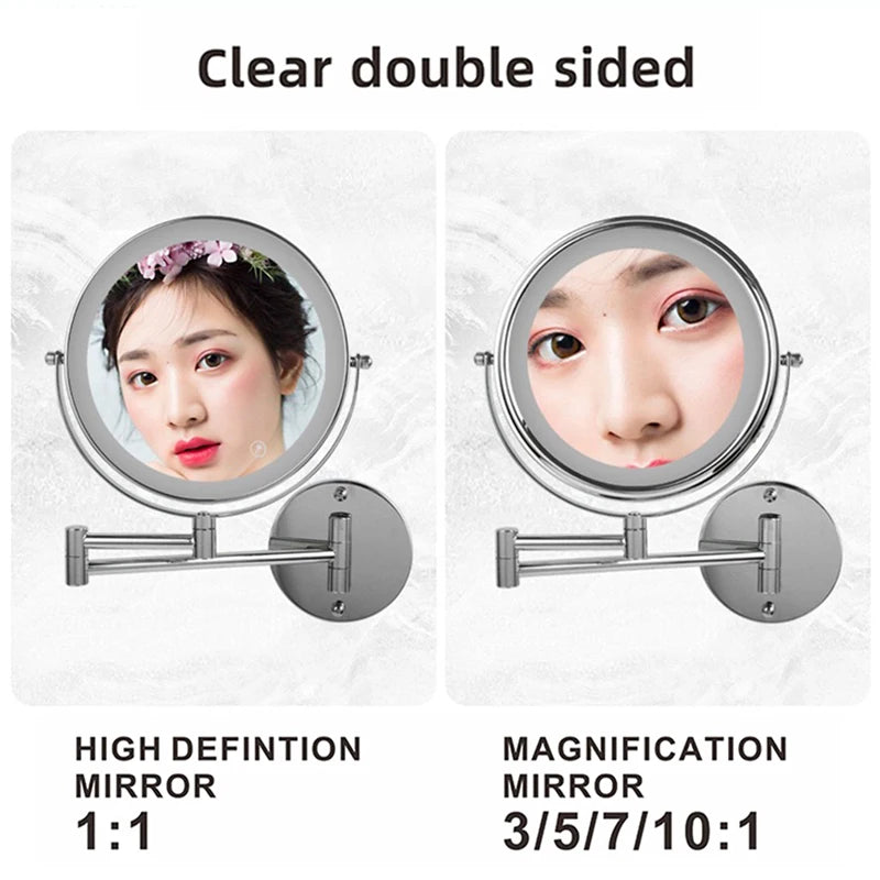 Miroir Grossissant Lumineux Mural Chromé Double Face x5, x7 ou x10 20 cm