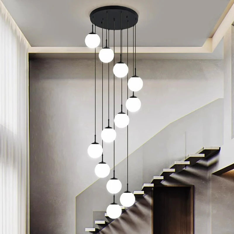 Suspension Cuisine Spirale Globes Blancs, Escalier ou Îlot, 3 à 25 Têtes