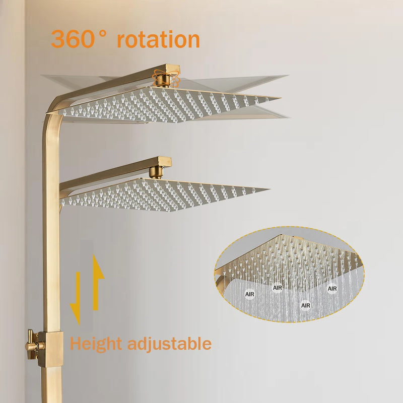 Colonne de Douche Dorée Brossée avec Mitigeur, Bec Baignoire et Douchette WC