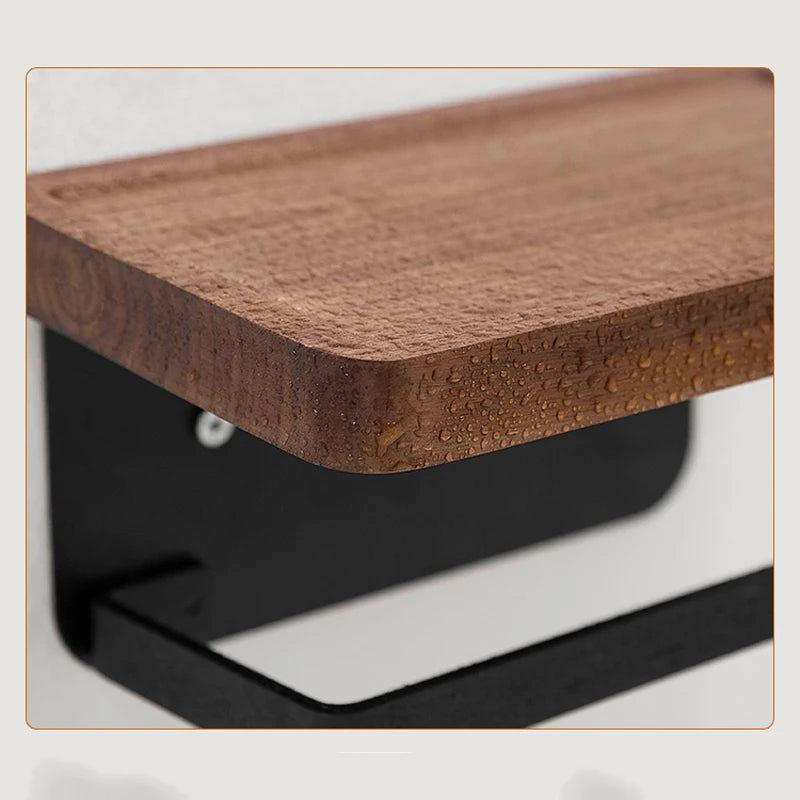 Porte-Papier Toilette Mural avec Tablette en Bois, Noir ou Blanc, 16 à 30 cm