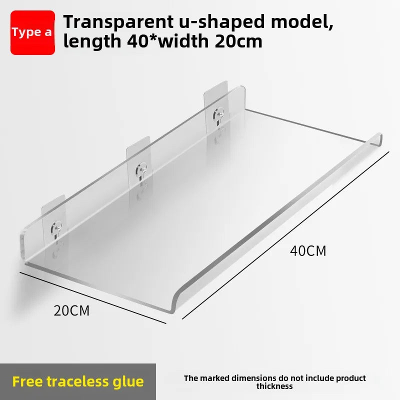 Étagère Salle de Bain Murale en Acrylique Transparente, Sans Perçage
