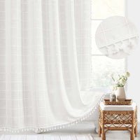 Rideau de Douche en Lin Jacquard à Glands, 10 Coloris, 5 Dimensions