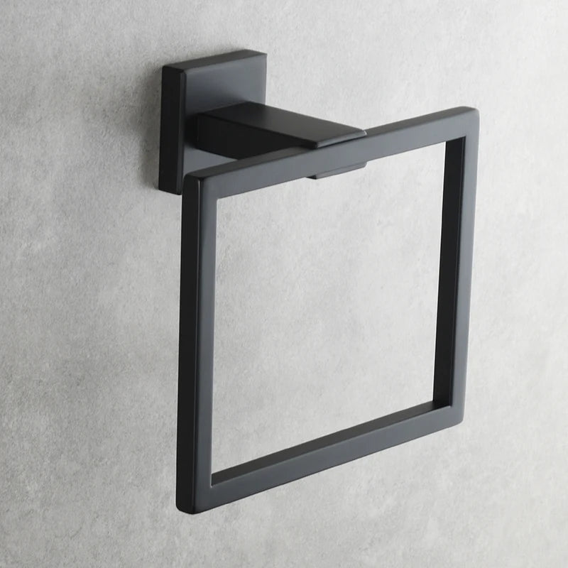 Porte-Serviette Anneau Carré Mural en Inox 304, 4 Finitions