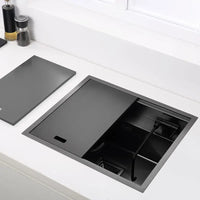 Mini Évier de Cuisine 50 x 45 cm avec Couvercles, Inox ou Noir