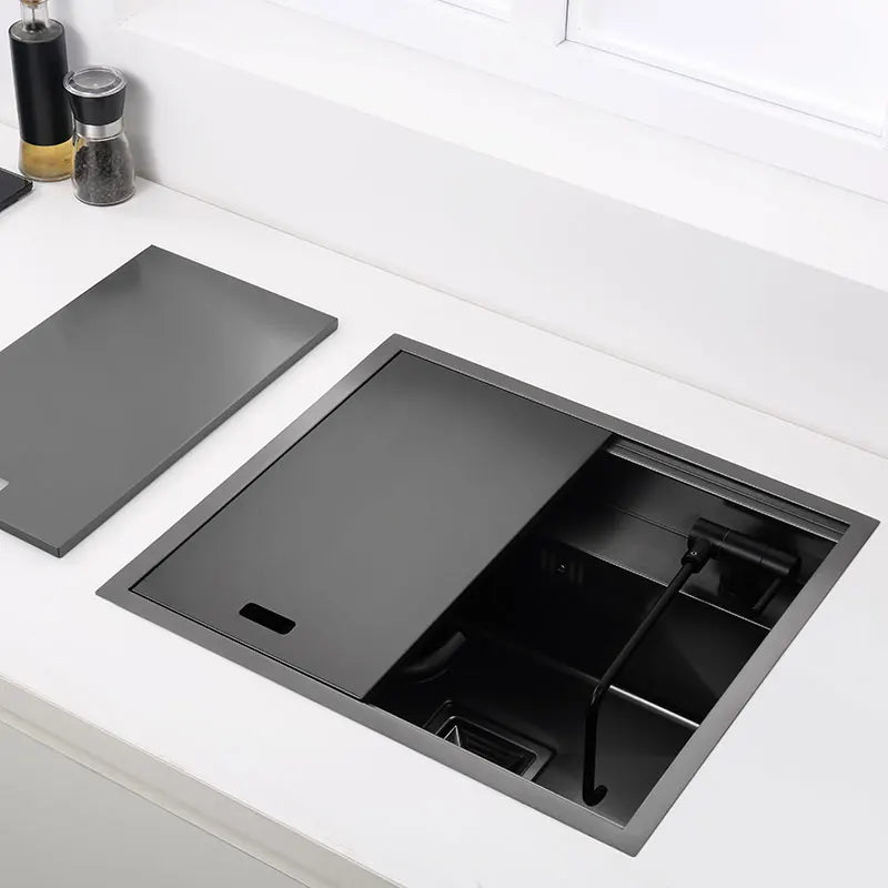 Mini Évier de Cuisine 50 x 45 cm avec Couvercles, Inox ou Noir