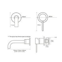 Robinet Mural Lavabo Encastré Laiton, Bec 15 à 26 cm, 9 Finitions