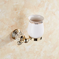Ensemble d'Accessoires de Salle de Bain Doré à Cristaux