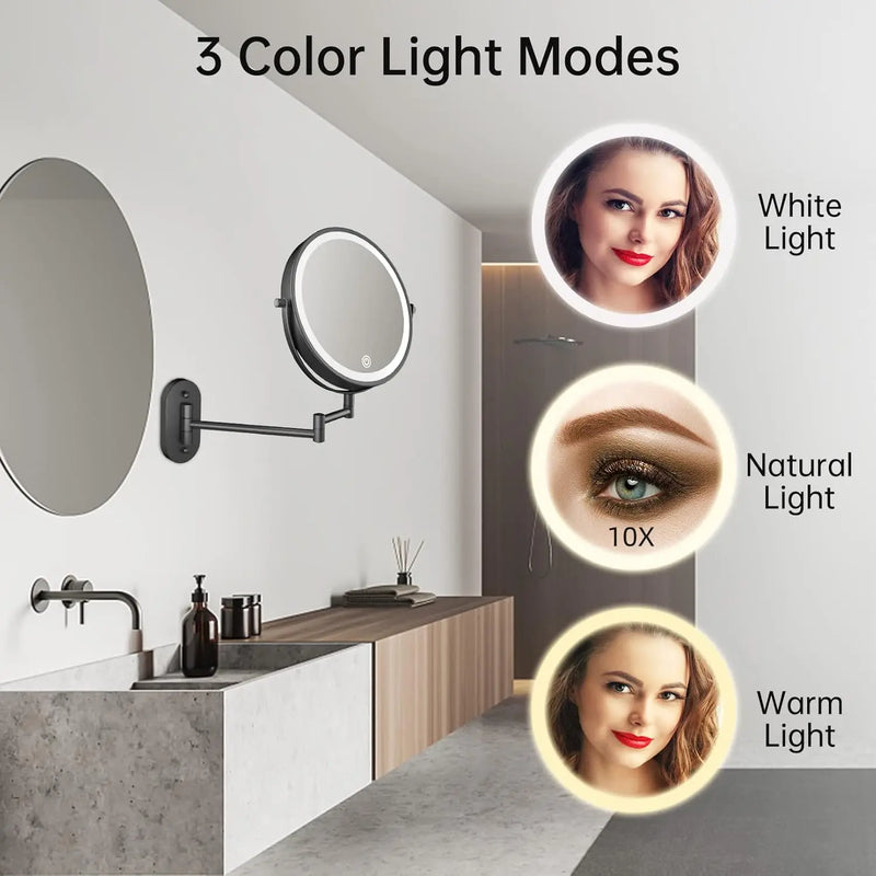 Miroir Grossissant LED Tactile Pliant Mural Rechargeable 3X 5X 7X 10X