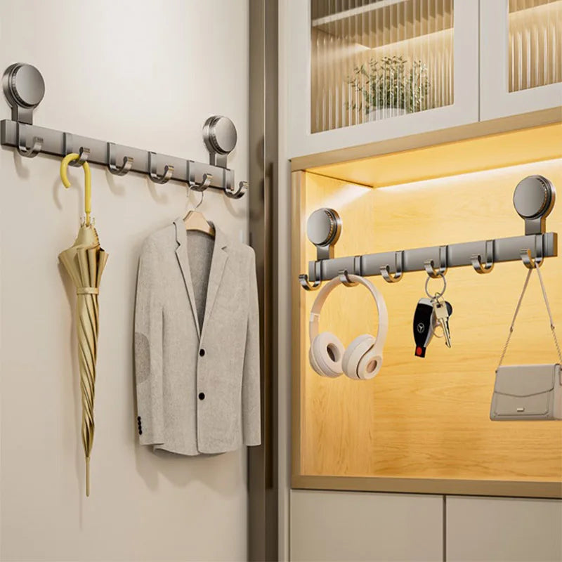 Patère Salle de Bain à Ventouse sans Perçage, Rail Aluminium Gris