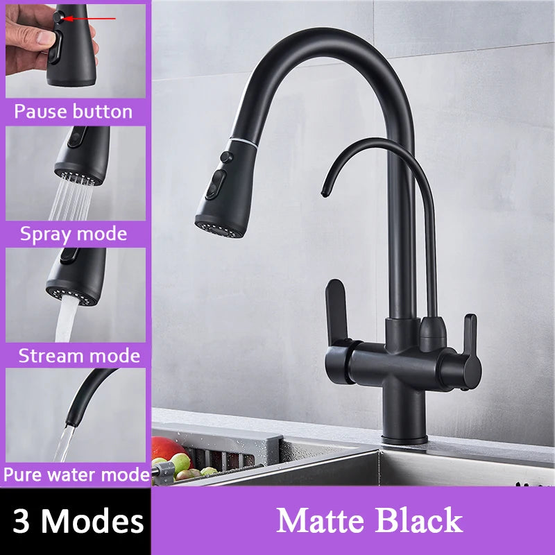 Mitigeur Cuisine Col de Cygne Eau Filtrée Extractible, 8 Finitions