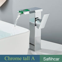 Mitigeur Lavabo Cascade LED Noir, Doré ou Chromé, Bec Court ou Haut