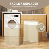 Panier à Linge Double Compartiment Bambou 100 L Crème