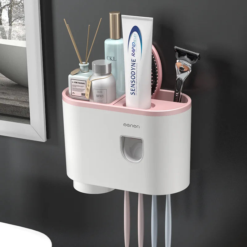 Porte-Brosse à Dents Mural avec Distributeur, Gobelet et Bac de Rangement 20 cm
