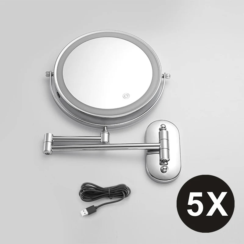 Miroir Grossissant Mural LED Rechargeable USB, Double Face 3x à 10x, 20 cm