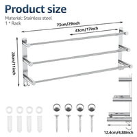 Porte-Serviettes Mural Inox 3 Barres Extensible, 43 à 73 cm
