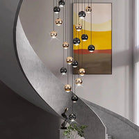 Suspension Cuisine LED à Boules Noires et Dorées, 9 à 60 Lampes