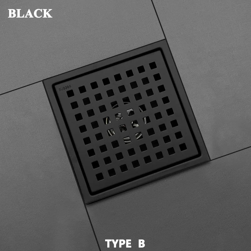Bonde de Douche Carrée Inox 15 x 15 cm, Grille ou Plaque Invisible