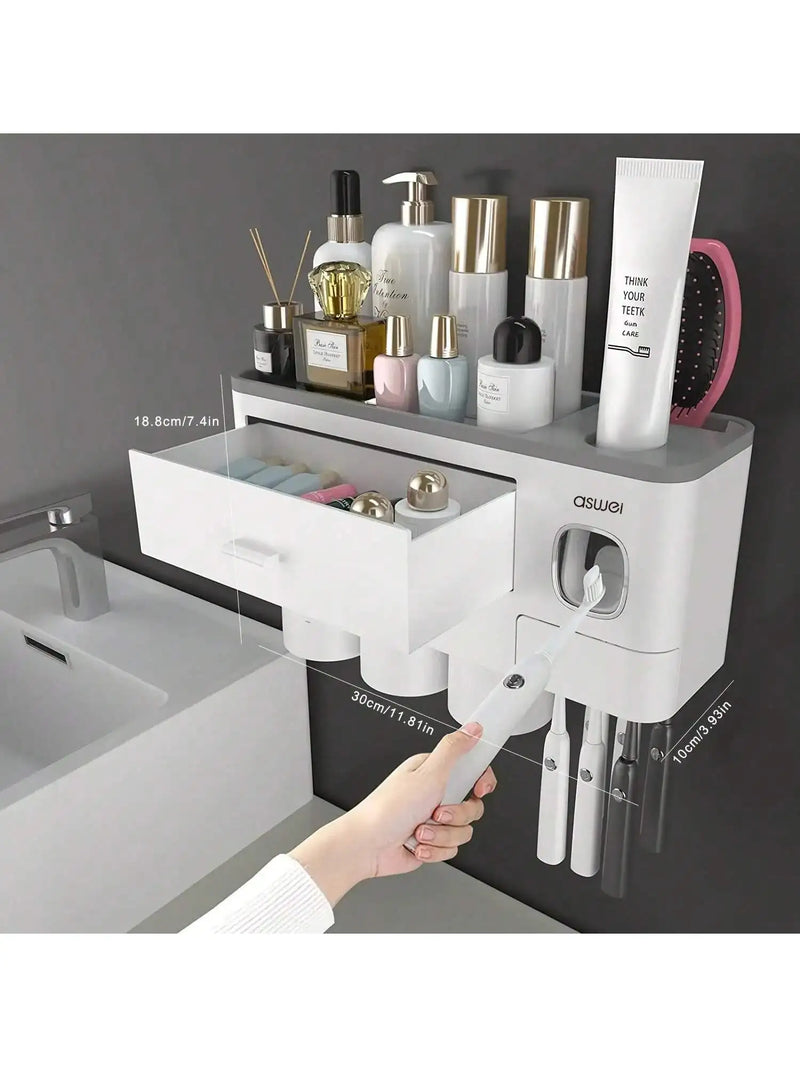 Porte-Brosse à Dents Mural avec Presse-Dentifrice, 2, 3 ou 4 Gobelets