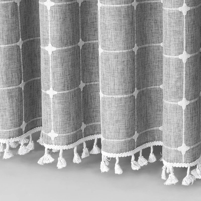 Rideau de Douche en Lin Jacquard à Glands, 10 Coloris, 5 Dimensions