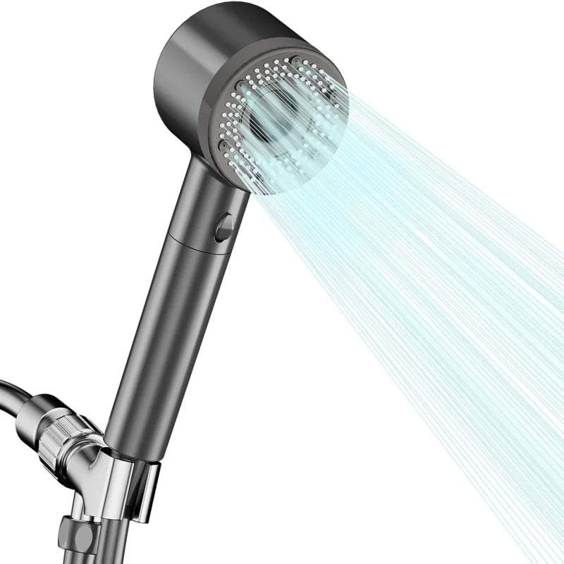 Pommeau de Douche Tête Ajourée 5 Modes, Bague Rotative, Bouton Stop