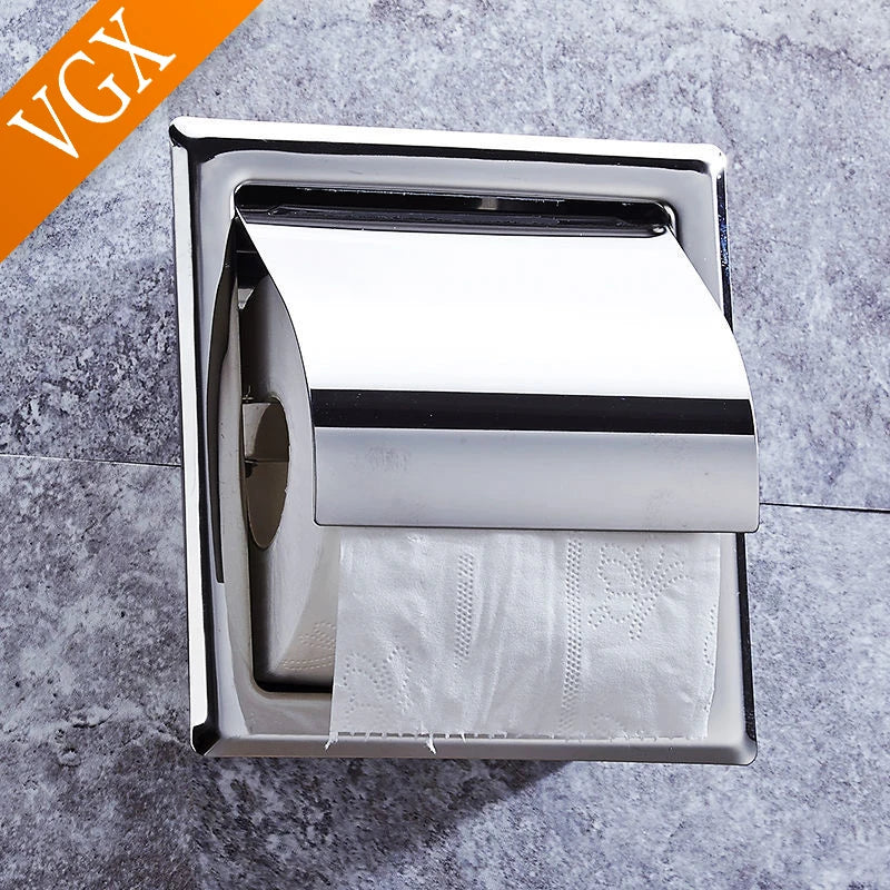 Porte-Papier Toilette Encastré Inox 304 Noir Mat ou Chromé avec Rabat