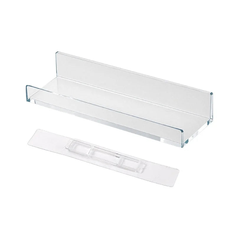 Étagère Salle de Bain Adhésive Sans Perçage, Blanche ou Transparente, 27 cm