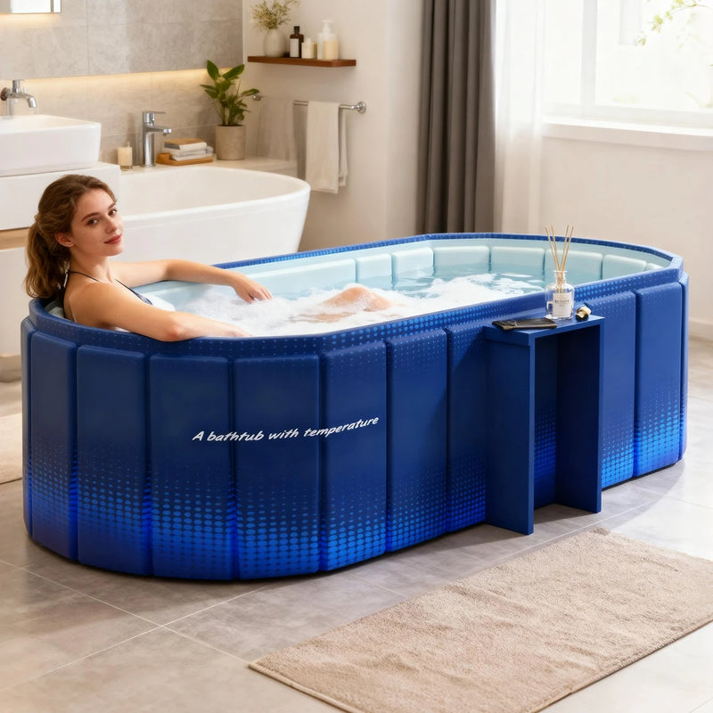 Baignoire Pliable Adulte Portable Bleue ou Jaune Doré, 120 ou 150 cm
