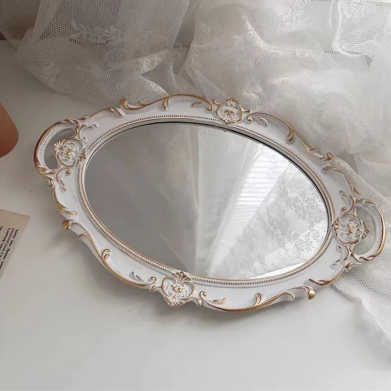 Plateau Miroir Ovale Rangement Bijoux Style Vintage