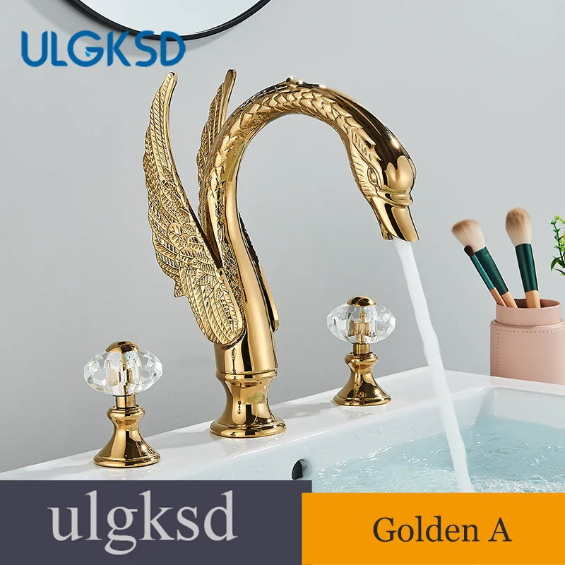 Mitigeur de Lavabo 3 Pièces Cygne Doré Rétro