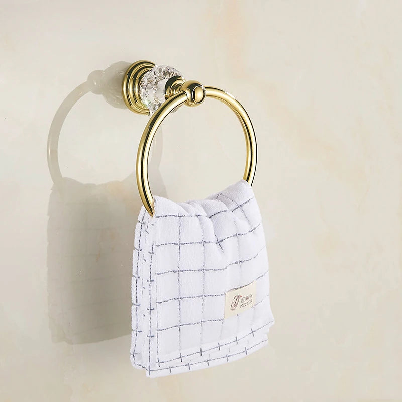 Accessoires Salle de Bain Doré Cristal Frise Grecque à la Pièce, 14 Articles